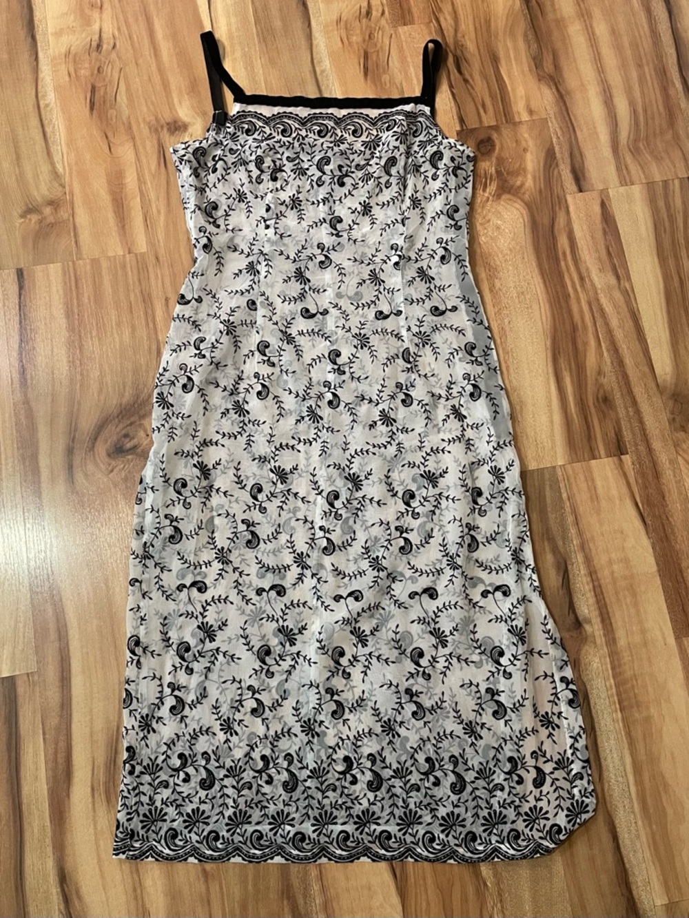 MINGLE 90s Whimsigoth Sheer Floral Midi Dress Flocked Velvet Mesh Overlay Sz 11